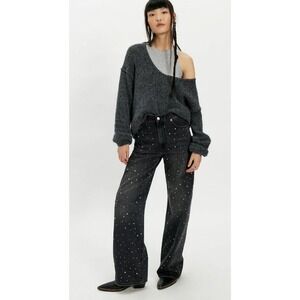 Levi's Ribcage Wide Leg Embellished Jeans Size 28x32 Black Dazzle Me Smoke